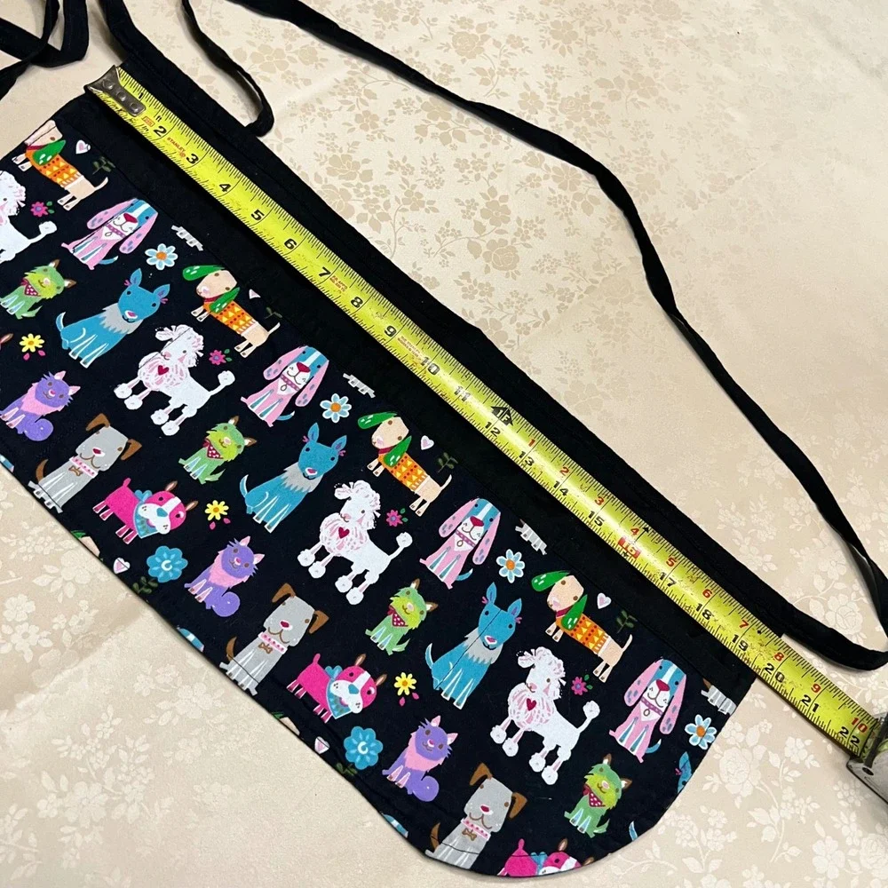 Handmade Dog Print Half Apron 3 Pockets Groomer Server Teacher Black Multi Color